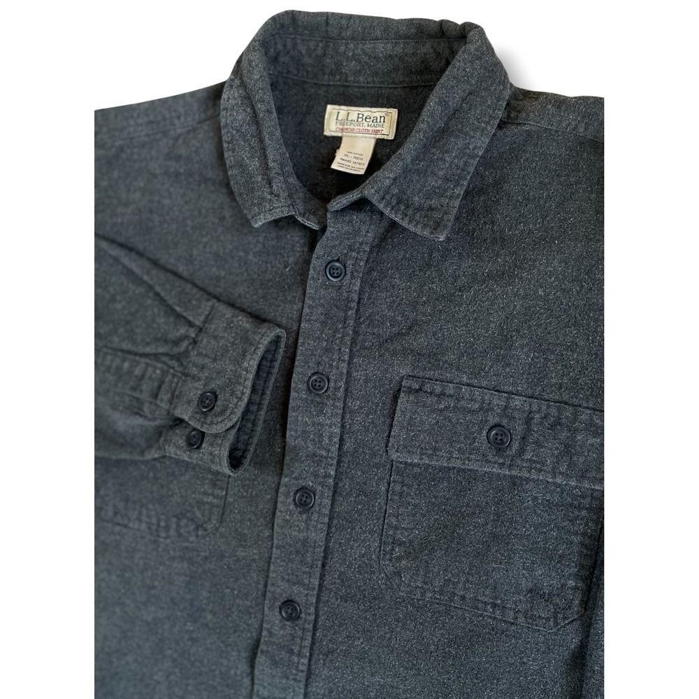 LL Bean Chamois Cloth Shirt Mens XL Regular Charcoal Gray Cotton Flannel 187923